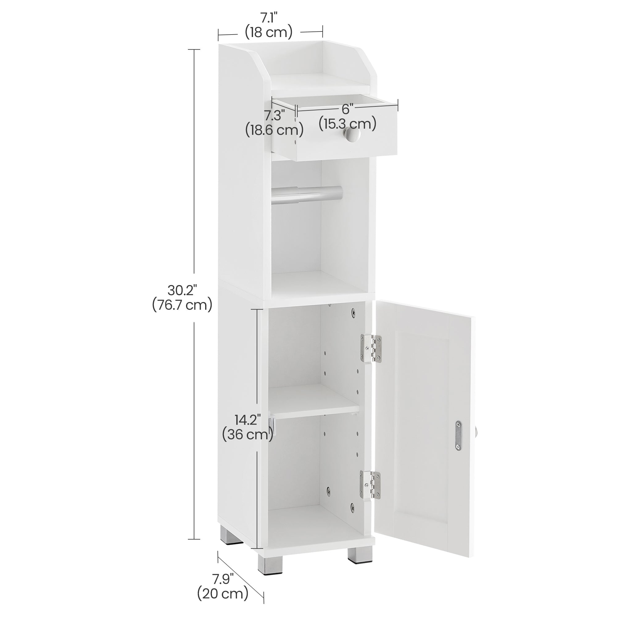 Small Bathroom Storage Cabinet – Wood – White – Adjustable Shelf with Toilet Paper Holder