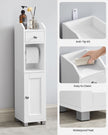 Small Bathroom Storage Cabinet – Wood – White – Adjustable Shelf with Toilet Paper Holder