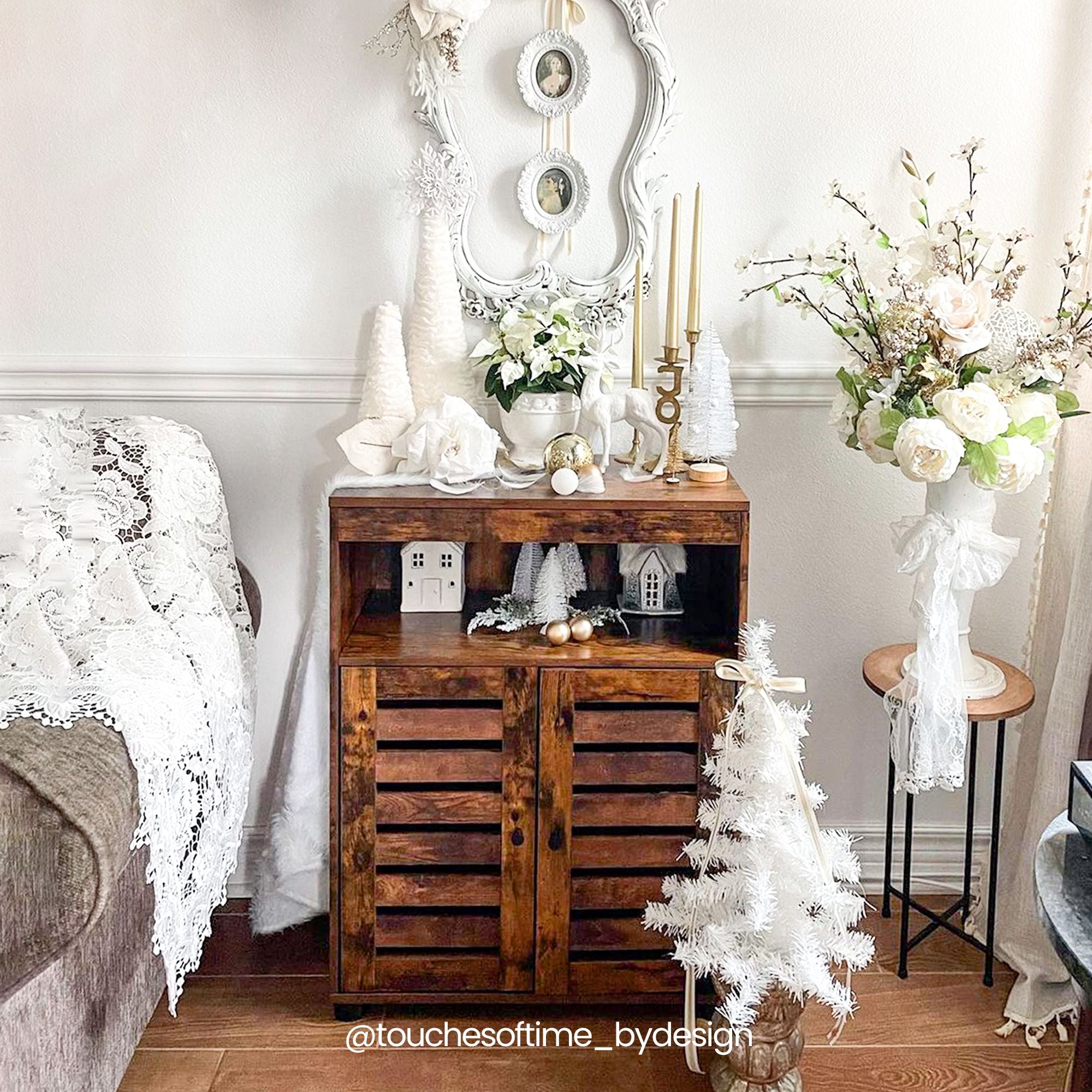 Storage Cupboard – Wood – Rustic Brown – Louvered Doors and Adjustable Shelf