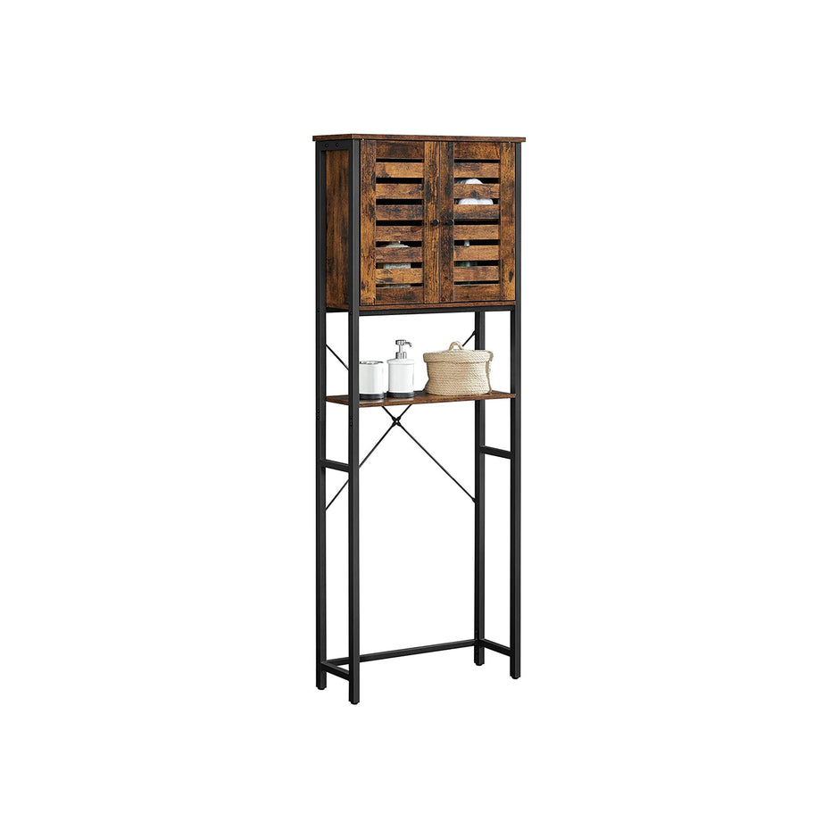 Over-The-Toilet Storage Shelf – Steel Frame – Rustic Brown and Black – Large Cabinet and Shelf, Industrial Style