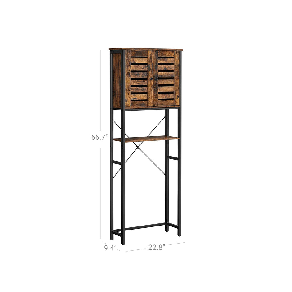 Over-The-Toilet Storage Shelf – Steel Frame – Rustic Brown and Black – Large Cabinet and Shelf, Industrial Style