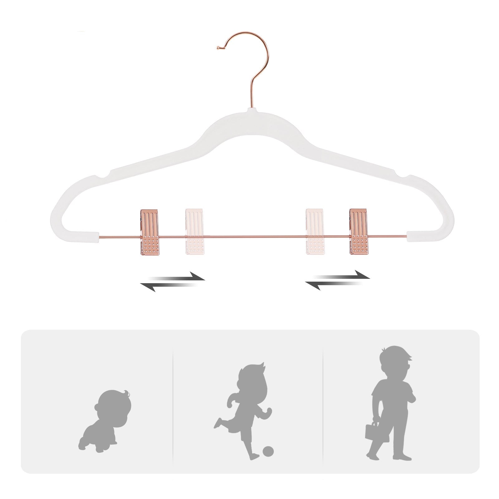 Velvet Coat Hangers – White – 24-Pack – Heavy-Duty, Non-Slip, Space-Saving with Rose Gold Movable Clips