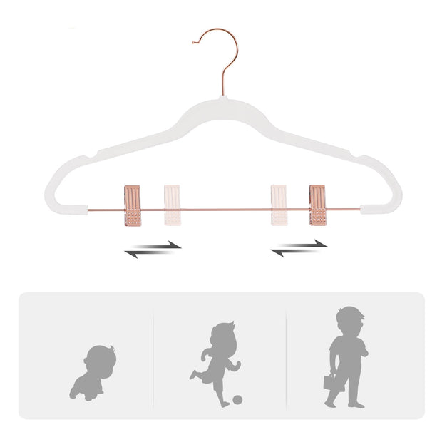 Velvet Coat Hangers – White – 24-Pack – Heavy-Duty, Non-Slip, Space-Saving with Rose Gold Movable Clips