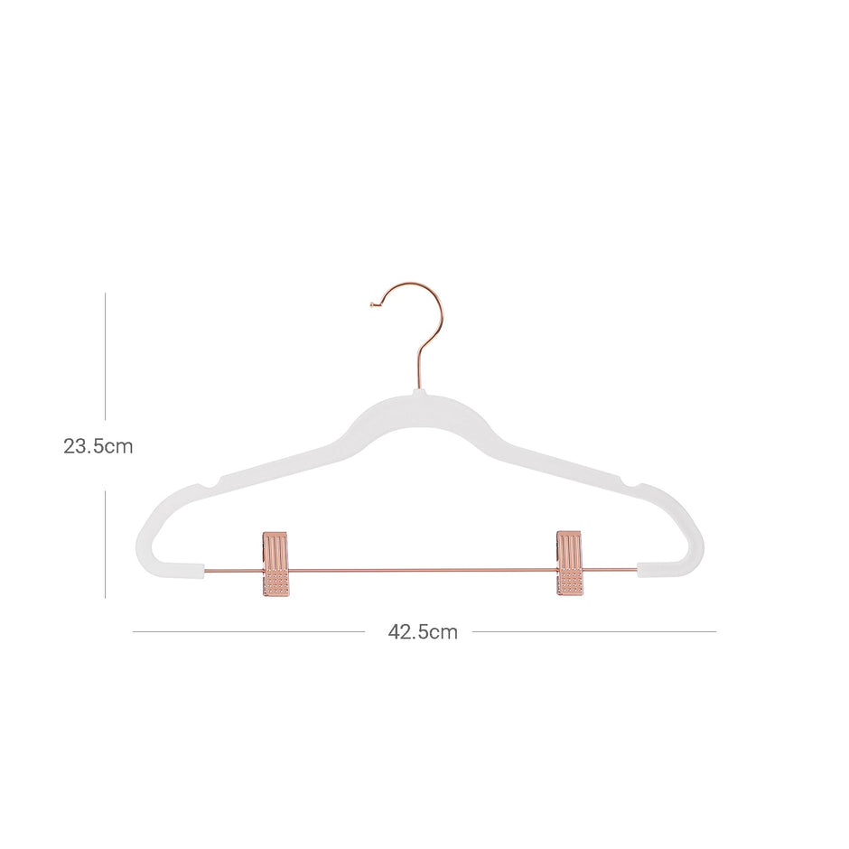Velvet Coat Hangers – White – 24-Pack – Heavy-Duty, Non-Slip, Space-Saving with Rose Gold Movable Clips