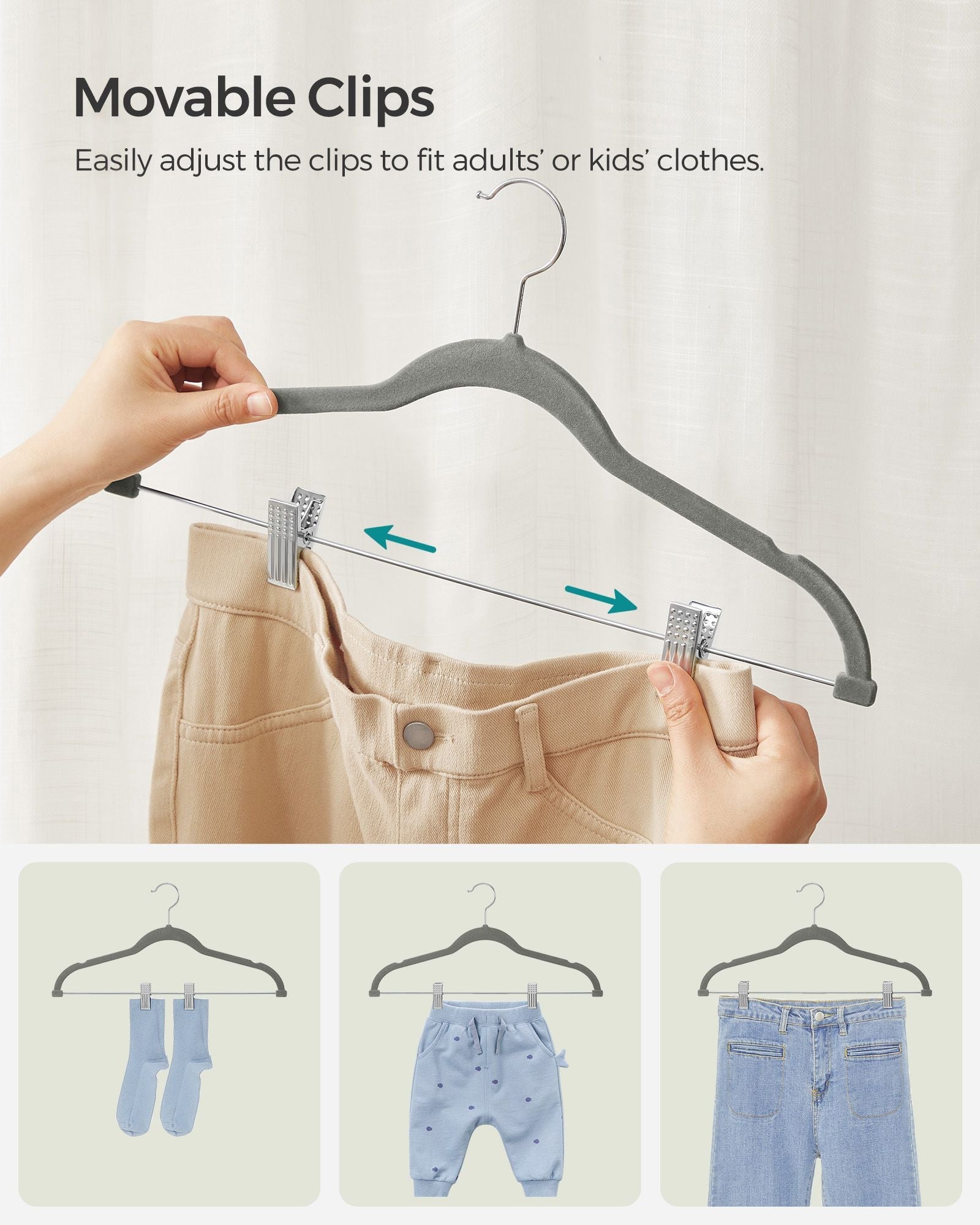Set of 30 Velvet Trouser Hangers – Velvet – Slate Grey – Non-Slip with Clips