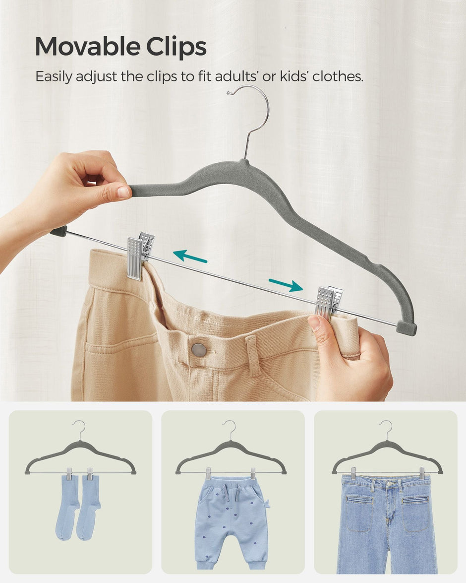 Set of 30 Velvet Trouser Hangers – Velvet – Slate Grey – Non-Slip with Clips