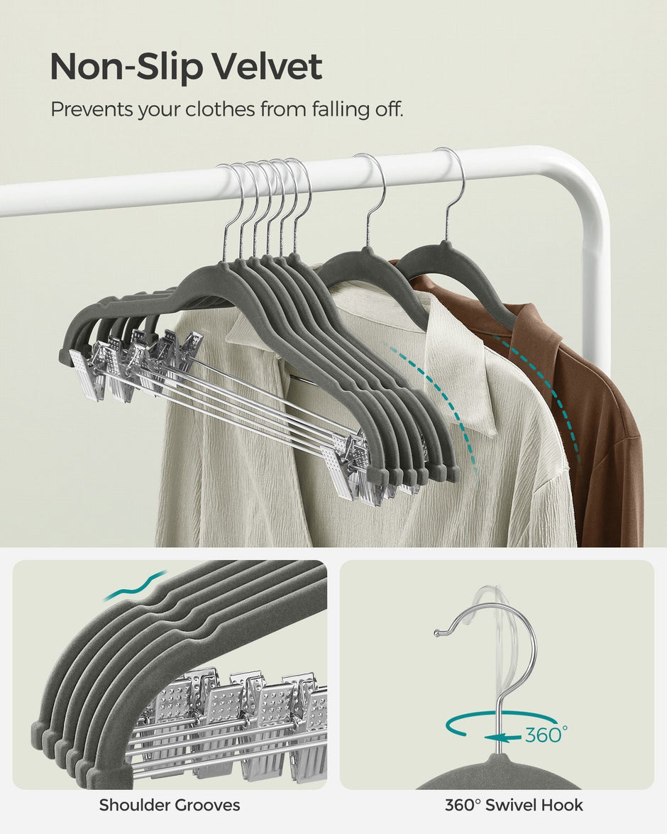 Set of 30 Velvet Trouser Hangers – Velvet – Slate Grey – Non-Slip with Clips