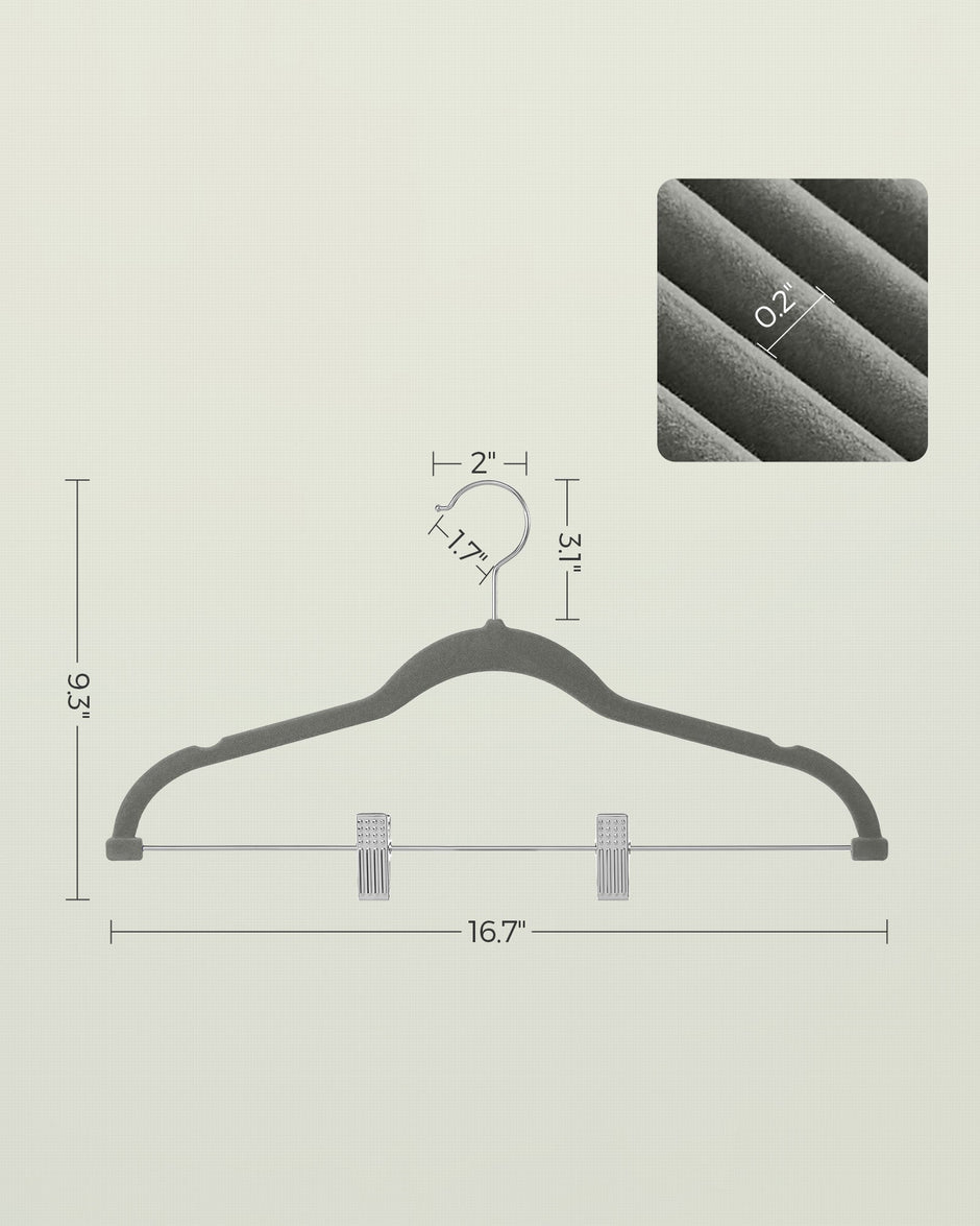 Set of 30 Velvet Trouser Hangers – Velvet – Slate Grey – Non-Slip with Clips