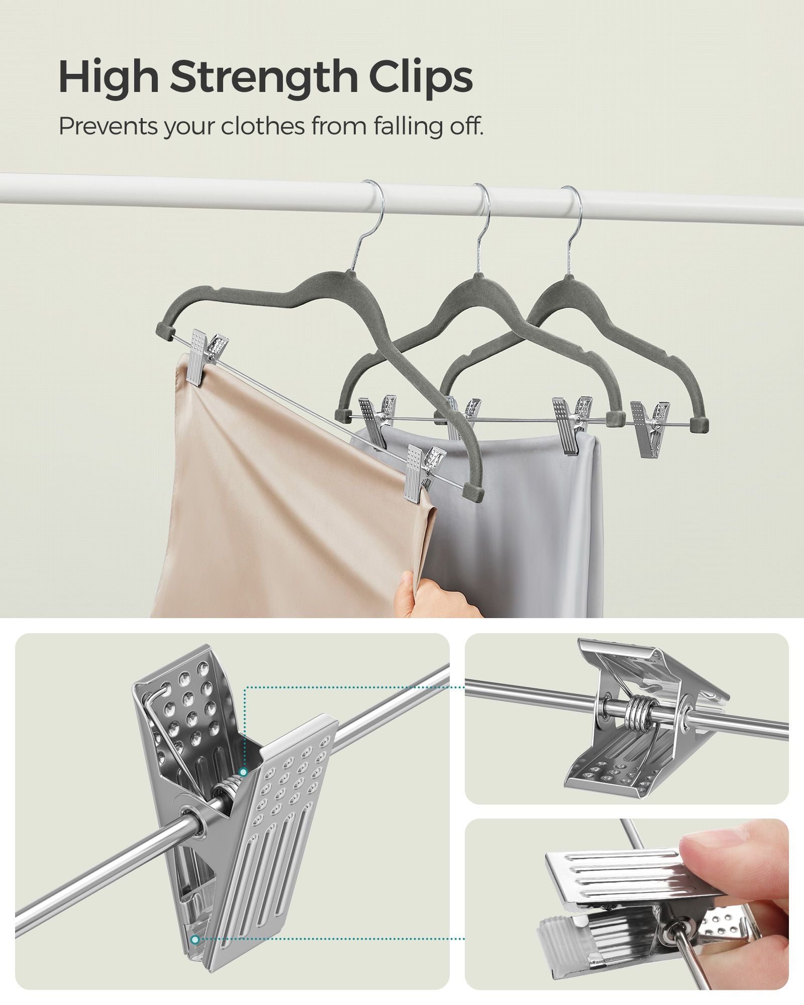 Set of 30 Velvet Trouser Hangers – Velvet – Slate Grey – Non-Slip with Clips