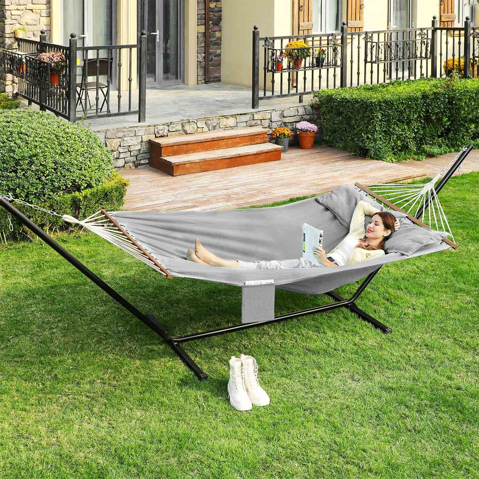 Double Hammock – TC Fabric – Gray – Includes 2 Pillows