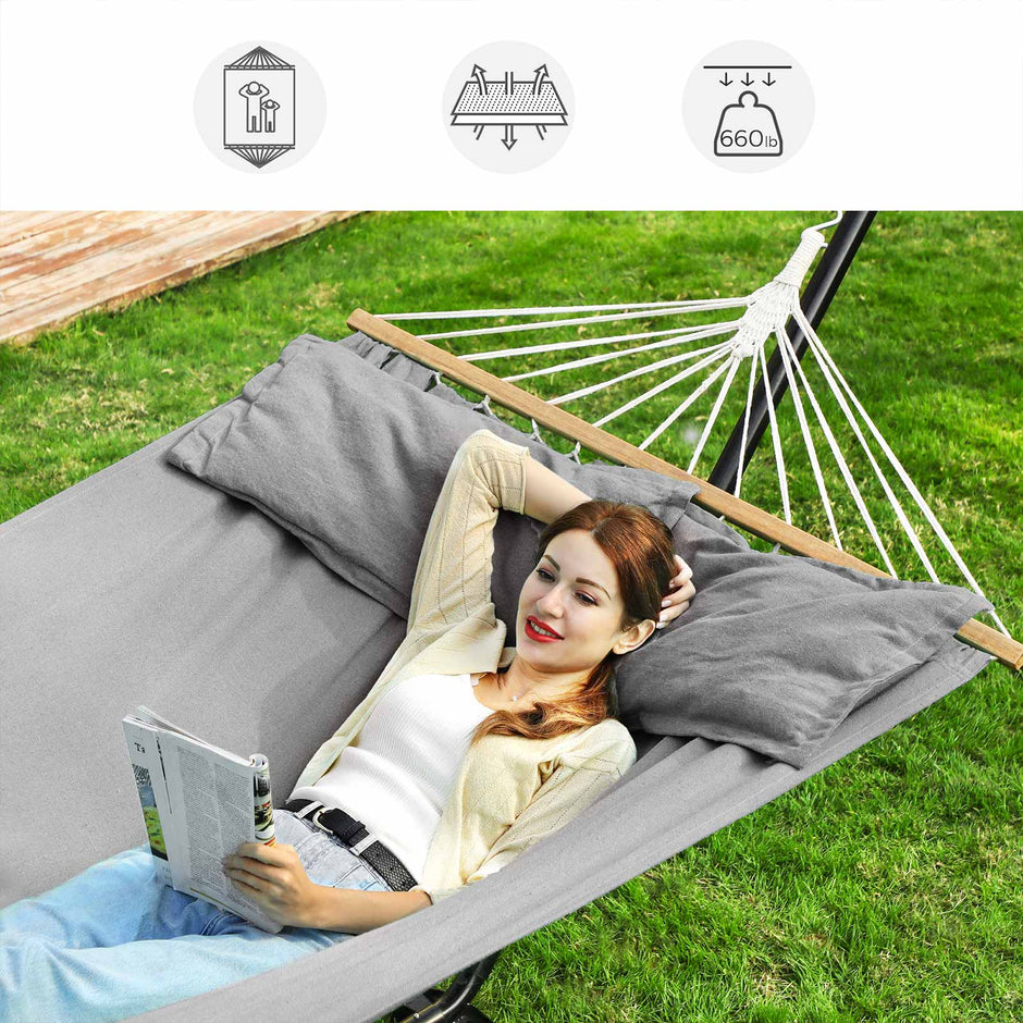 Double Hammock – TC Fabric – Gray – Includes 2 Pillows