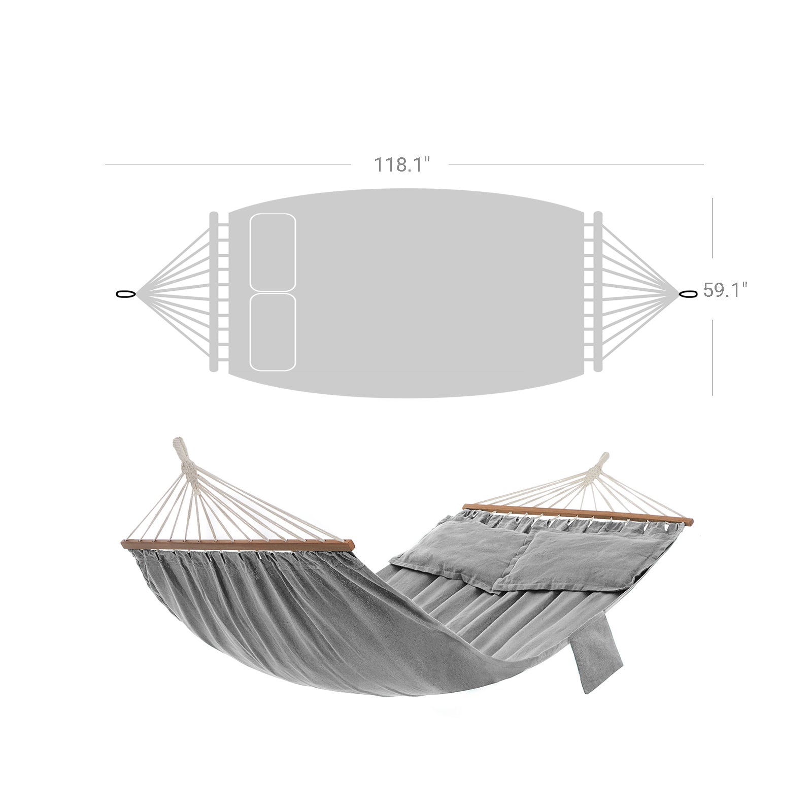 Double Hammock – TC Fabric – Gray – Includes 2 Pillows