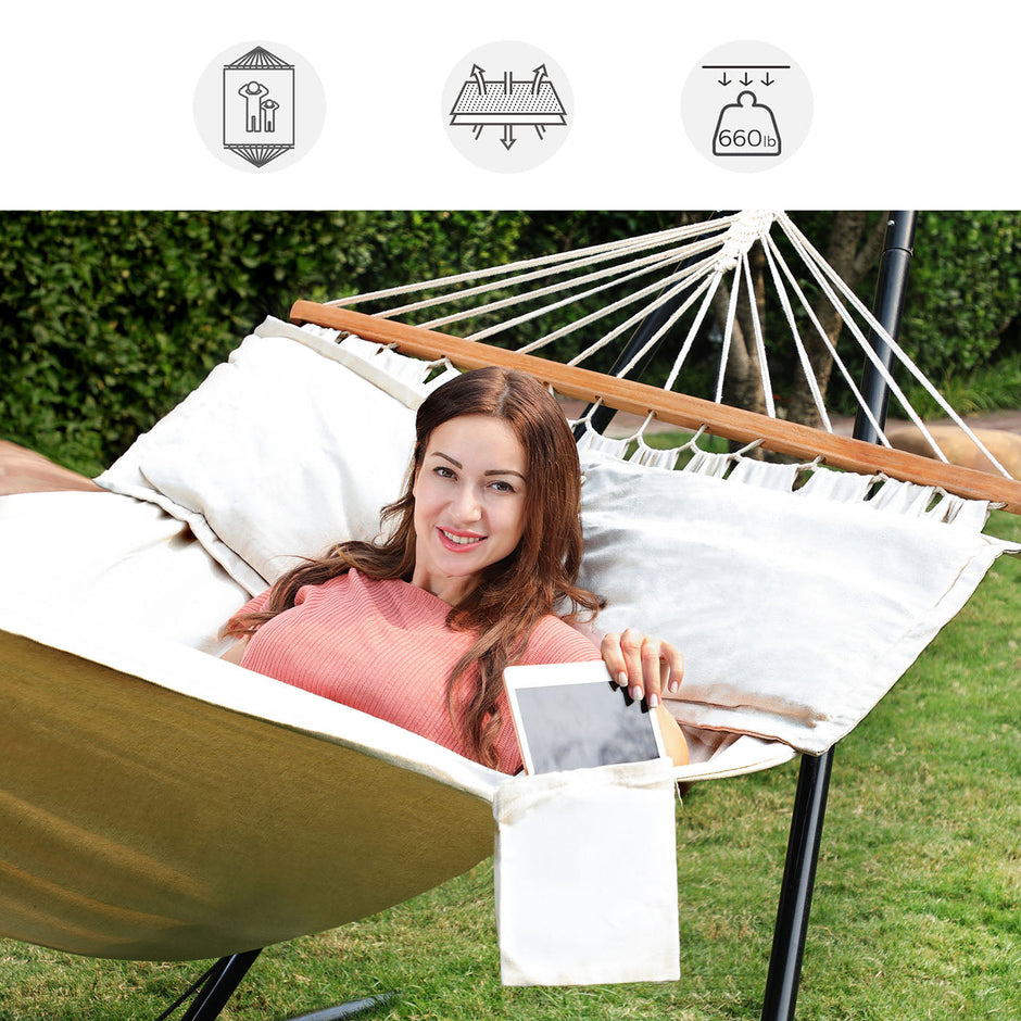 Hammock – 70% Cotton – Multicolor – Includes Two Pillows, Portable for Two People, Max Load 300 kg