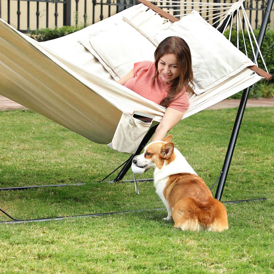 Hammock – 70% Cotton – Multicolor – Includes Two Pillows, Portable for Two People, Max Load 300 kg