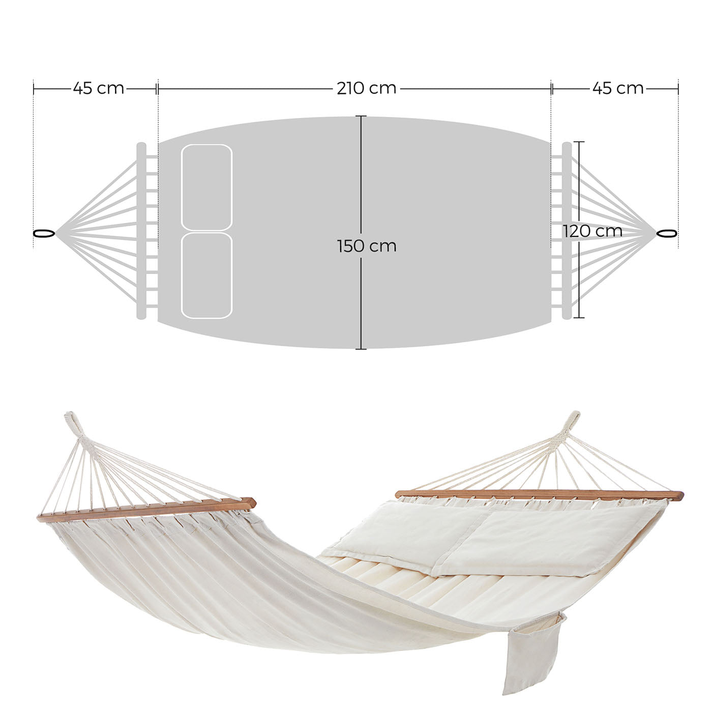 Hammock – 70% Cotton – Multicolor – Includes Two Pillows, Portable for Two People, Max Load 300 kg