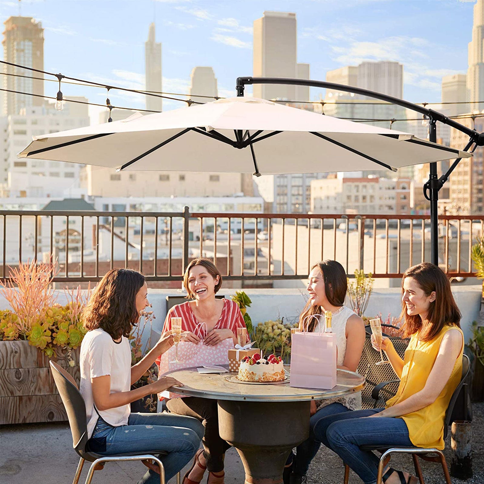 Cantilever Garden Patio Umbrella – Fabric – Grey – 3 m Offset Design with UPF 50+ Protection and Crank Mechanism