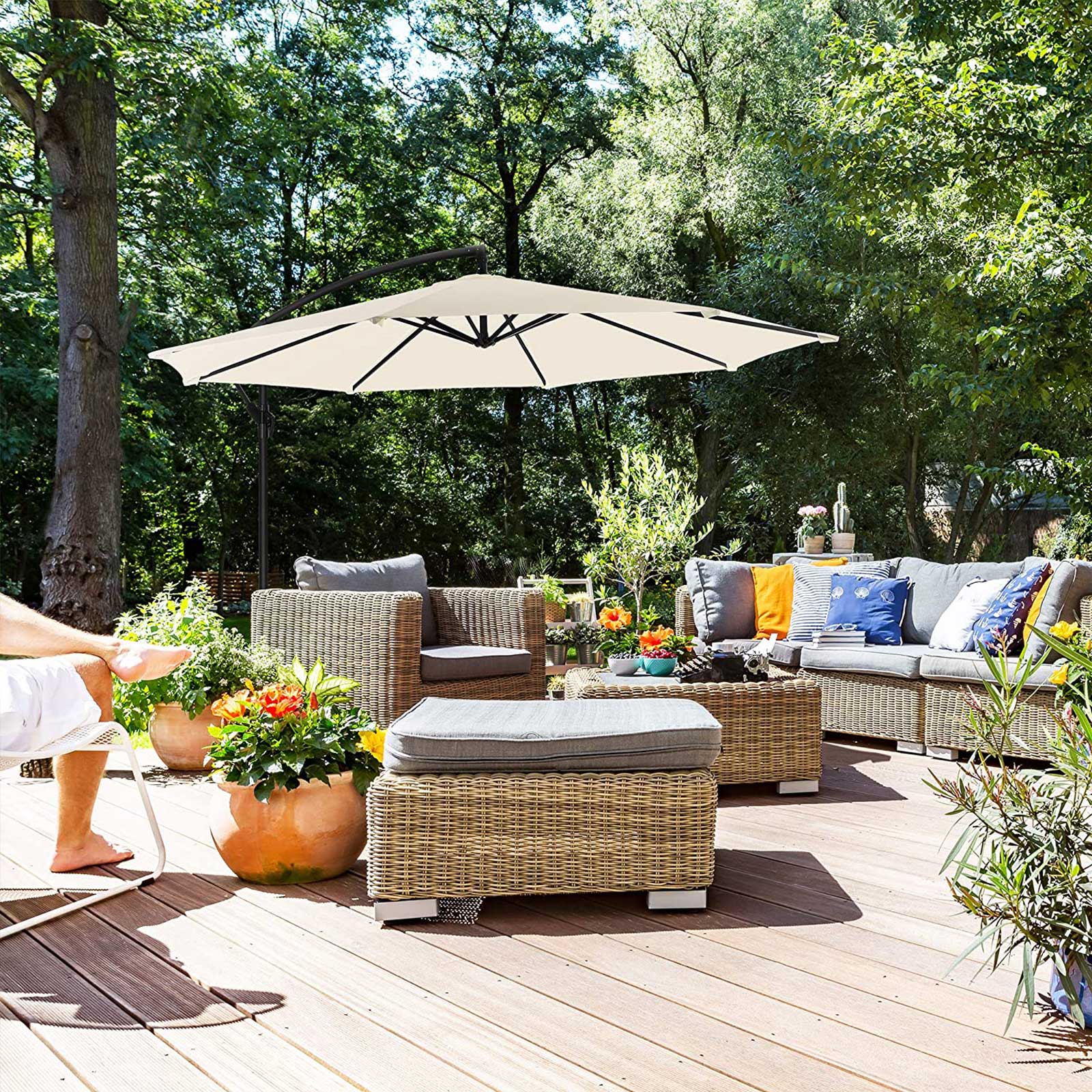 Cantilever Garden Patio Umbrella – Fabric – Grey – 3 m Offset Design with UPF 50+ Protection and Crank Mechanism