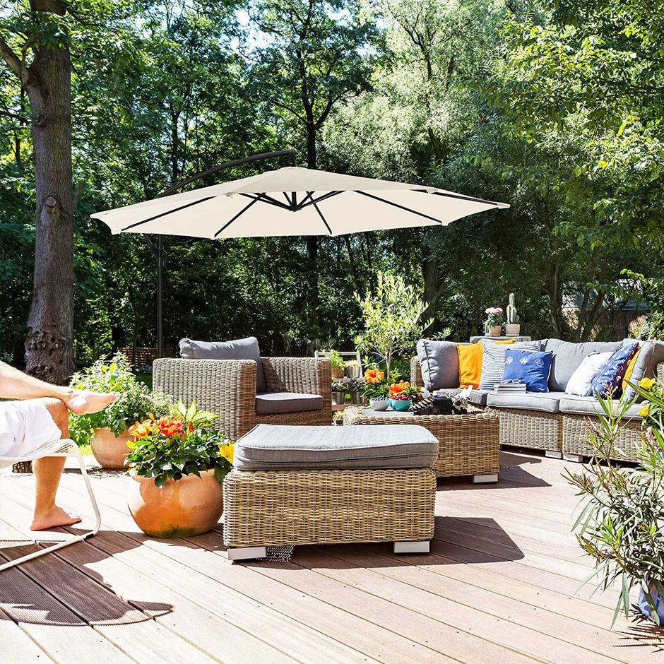 Cantilever Garden Patio Umbrella – Fabric – Grey – 3 m Offset Design with UPF 50+ Protection and Crank Mechanism