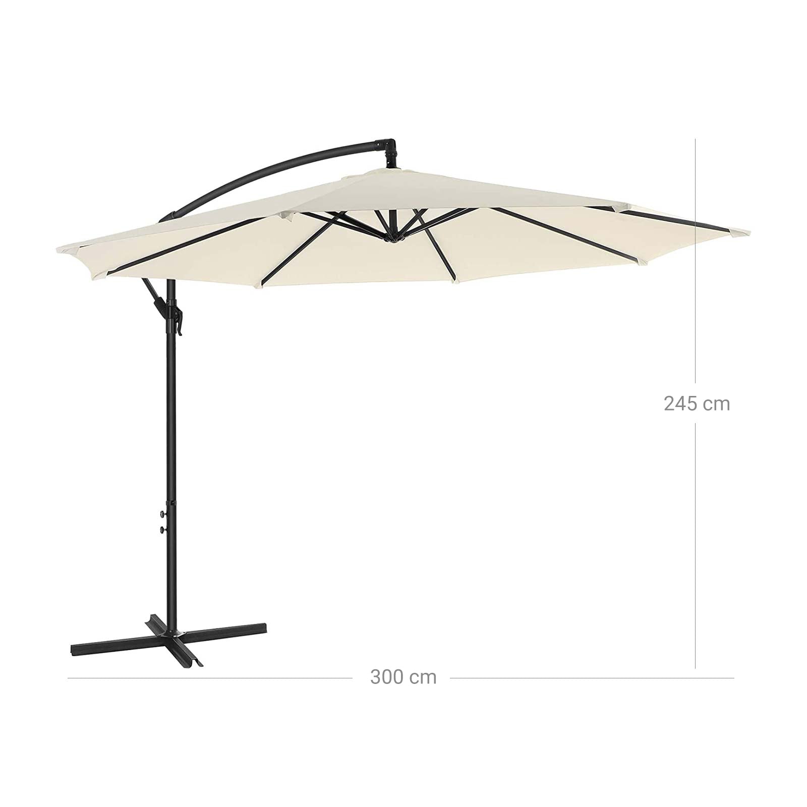 Cantilever Garden Patio Umbrella – Fabric – Grey – 3 m Offset Design with UPF 50+ Protection and Crank Mechanism