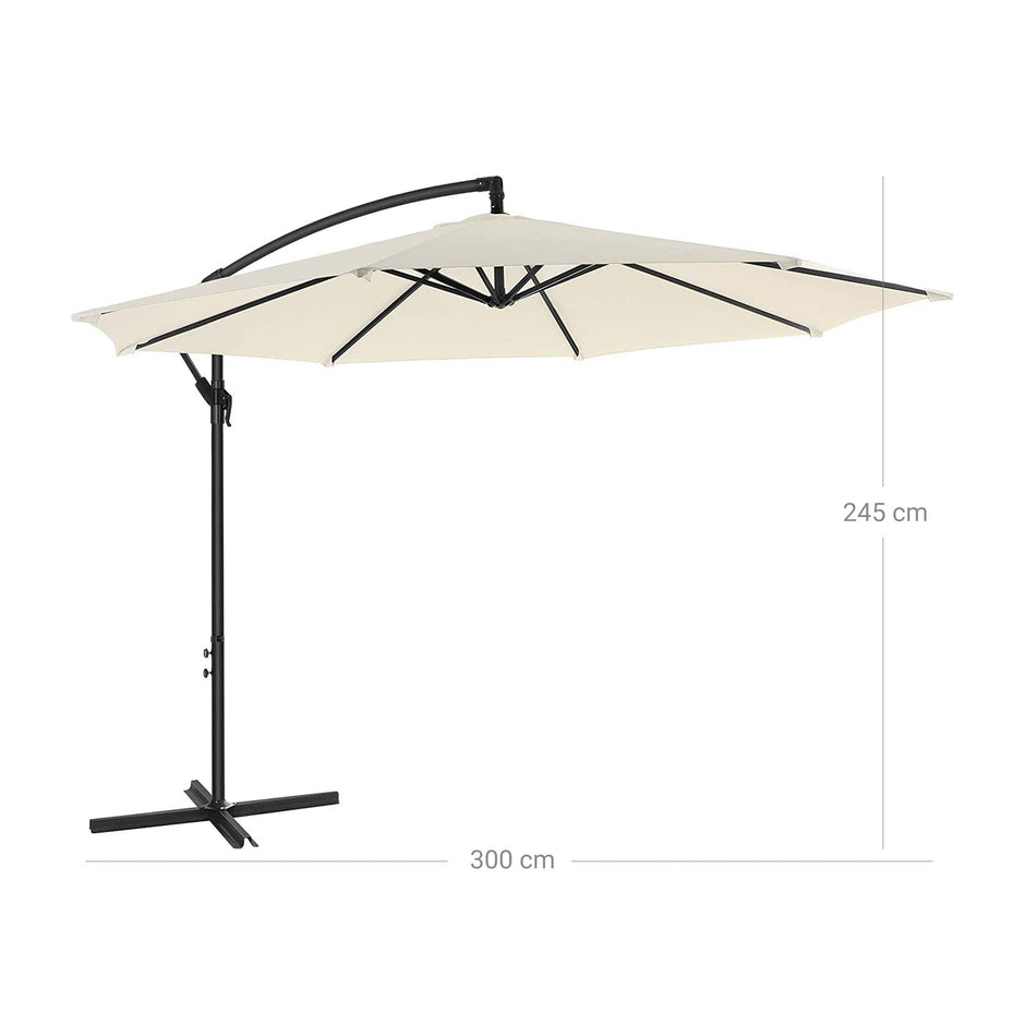 Cantilever Garden Patio Umbrella – Fabric – Grey – 3 m Offset Design with UPF 50+ Protection and Crank Mechanism