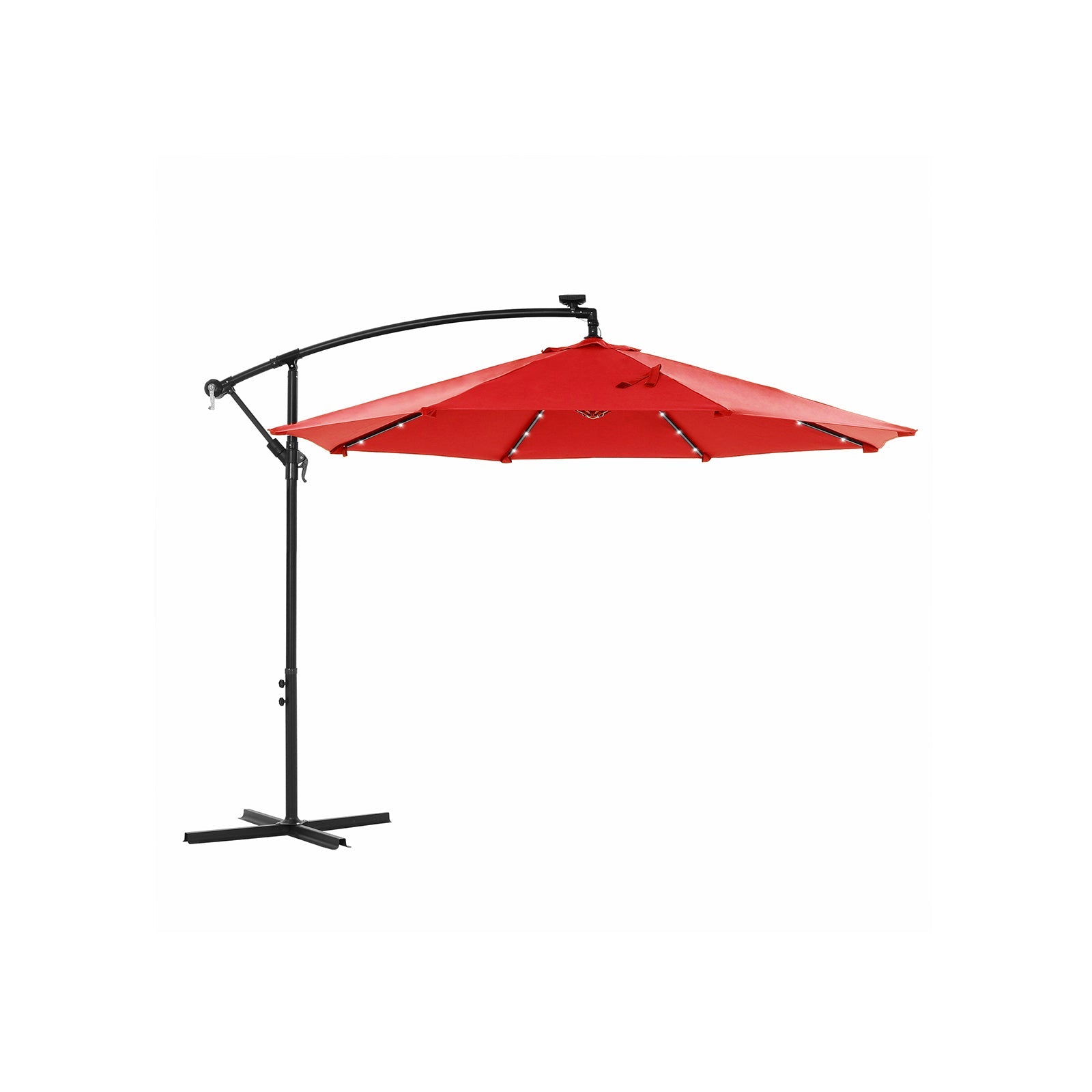 Cantilever Garden Patio Parasol – Fabric – Red – Solar-Powered LED Lights, UPF 50+, Offset Design