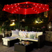 Cantilever Garden Patio Parasol – Fabric – Red – Solar-Powered LED Lights, UPF 50+, Offset Design