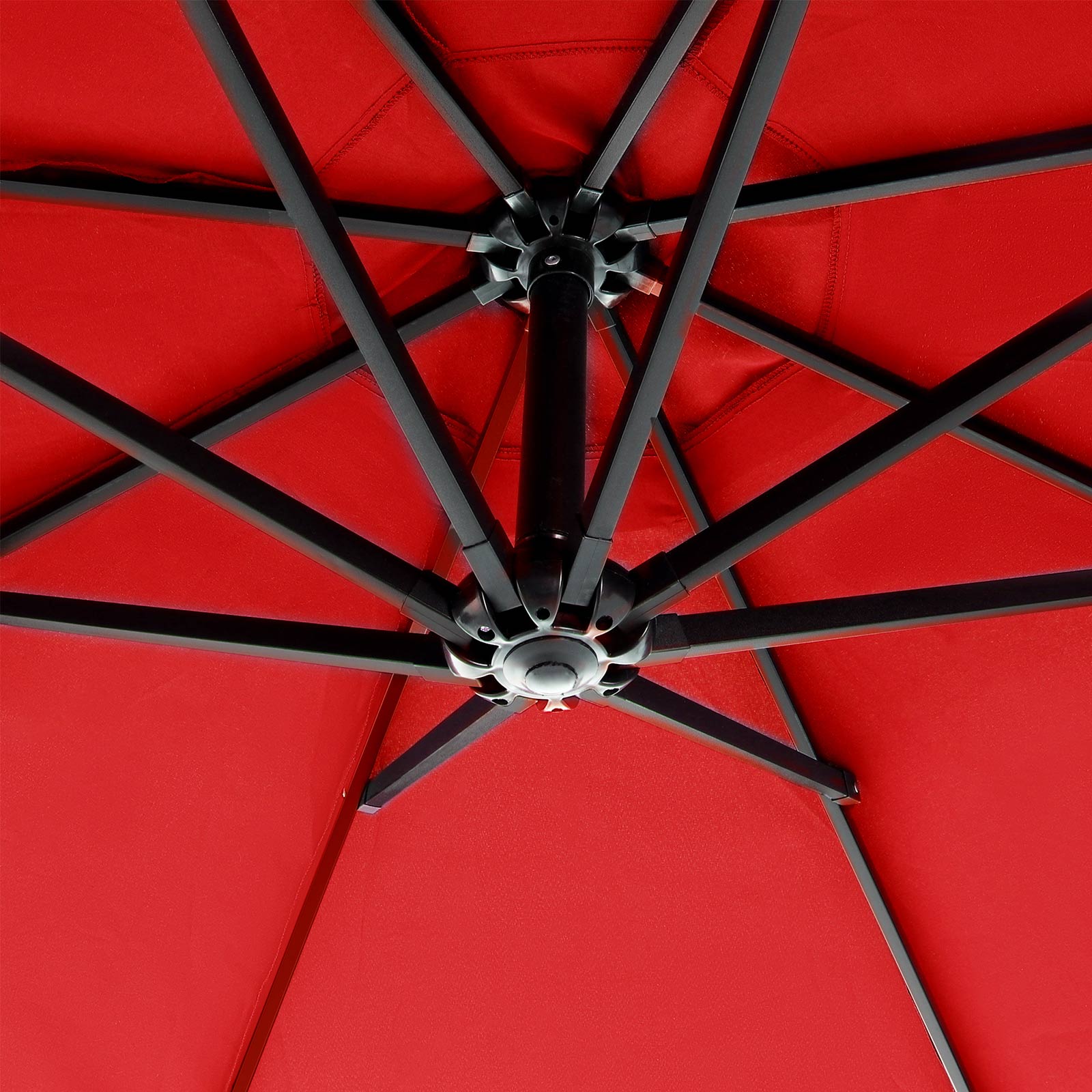 Cantilever Garden Patio Parasol – Fabric – Red – Solar-Powered LED Lights, UPF 50+, Offset Design