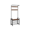 Coat Rack Stand – Steel – Hazelnut Brown and Black – Free Standing Hall Tree with Removable Hooks and Bench