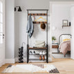 Coat Rack Stand – Steel – Hazelnut Brown and Black – Free Standing Hall Tree with Removable Hooks and Bench
