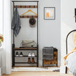 Coat Rack Stand – Steel – Hazelnut Brown and Black – Free Standing Hall Tree with Removable Hooks and Bench