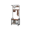 Coat Rack Stand – Steel – Hazelnut Brown and Black – Free Standing Hall Tree with Removable Hooks and Bench
