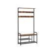 Coat Rack and Shoe Bench – Metal and Wood – Rustic Brown and Black – 9 Removable Hooks, Top Shelf