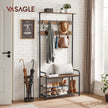 Coat Rack and Shoe Bench – Metal and Wood – Rustic Brown and Black – 9 Removable Hooks, Top Shelf