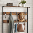 Coat Rack and Shoe Bench – Metal and Wood – Rustic Brown and Black – 9 Removable Hooks, Top Shelf