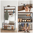 Coat Rack and Shoe Bench – Metal and Wood – Rustic Brown and Black – 9 Removable Hooks, Top Shelf