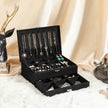 2-Tier Jewelry Case – Velvet – Black – Includes Drawer and Key