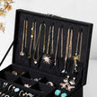 2-Tier Jewelry Case – Velvet – Black – Includes Drawer and Key