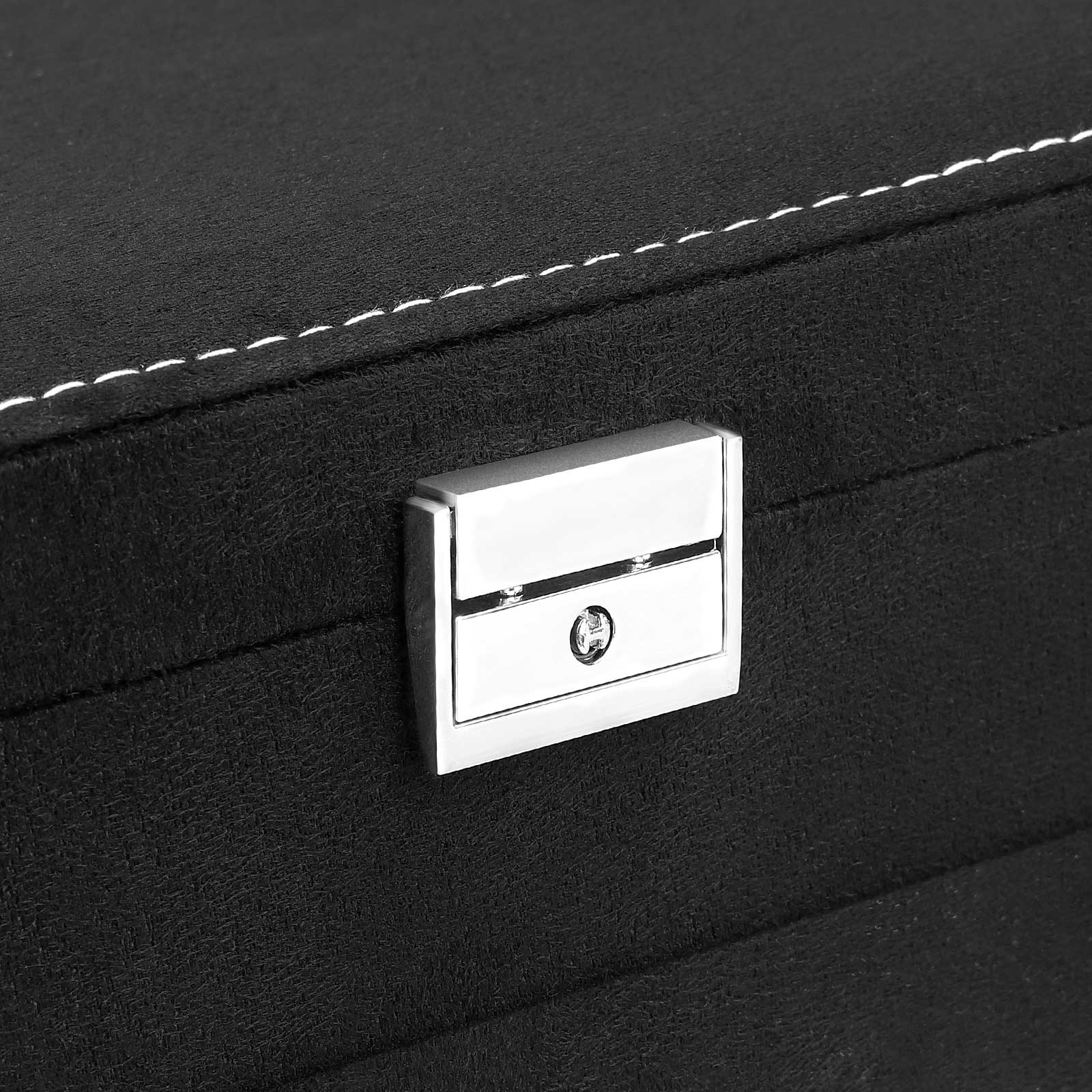2-Tier Jewelry Case – Velvet – Black – Includes Drawer and Key
