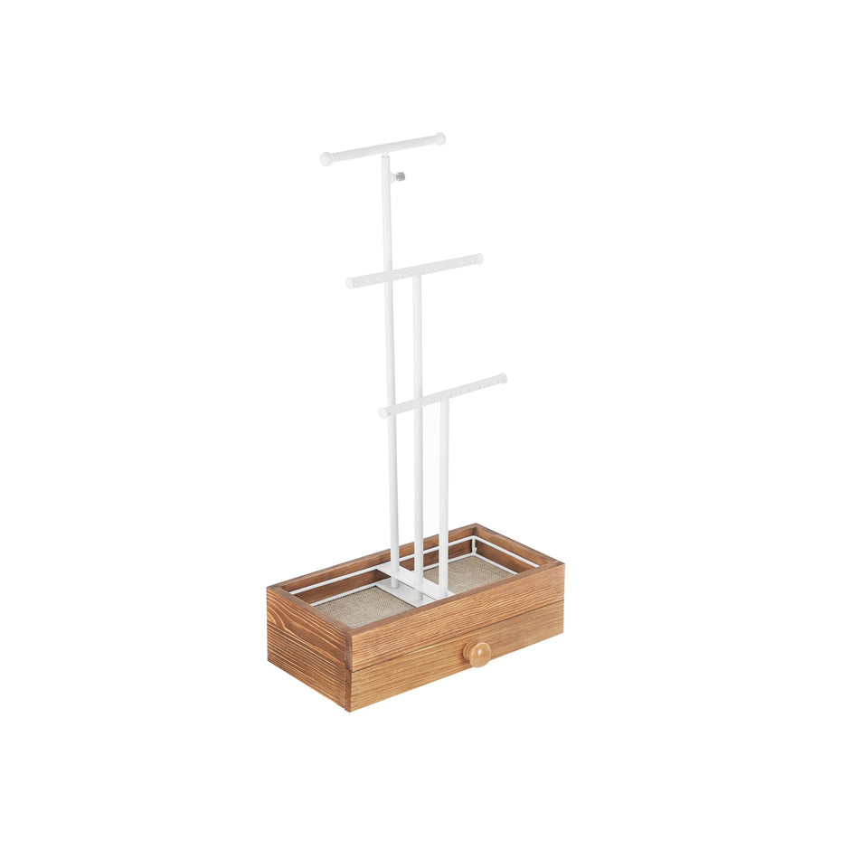 Jewellery Display Stand – Metal – Rustic Brown and White – 2-in-1 Design with Drawer and Removable Slots