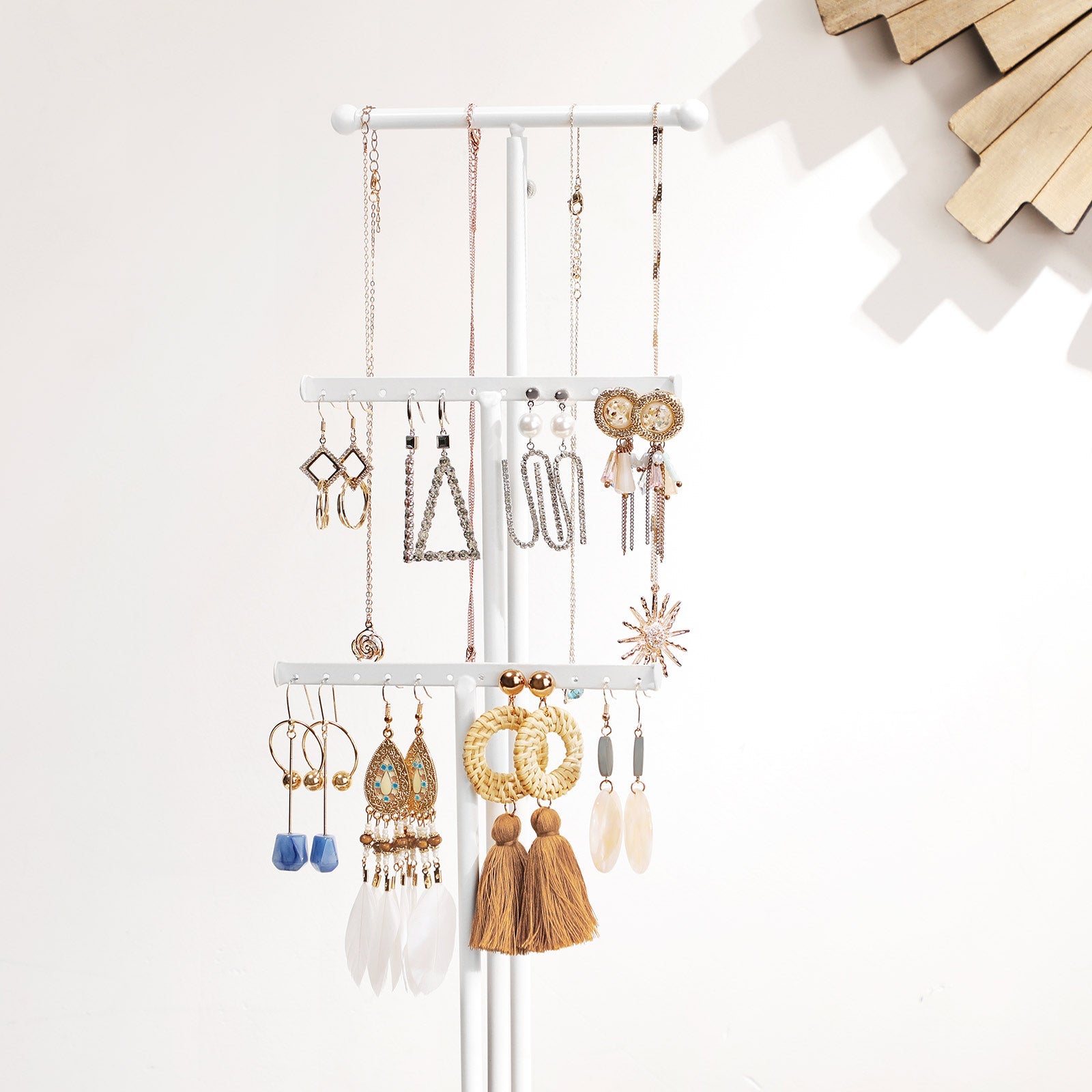 Jewellery Display Stand – Metal – Rustic Brown and White – 2-in-1 Design with Drawer and Removable Slots
