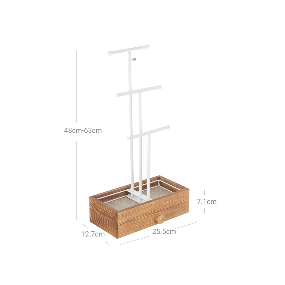 Jewellery Display Stand – Metal – Rustic Brown and White – 2-in-1 Design with Drawer and Removable Slots