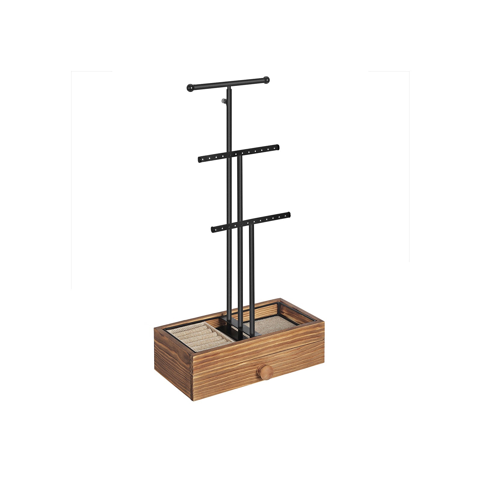 Jewellery Display Stand – Metal – Brown and Black – 2-In-1 Design with Drawer and Removable Slots