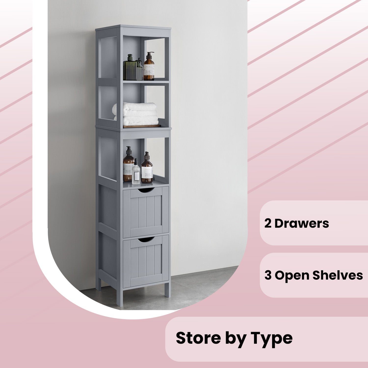 Freestanding Bathroom Floor Cabinet – Wood – Dove Gray – 2 Drawers