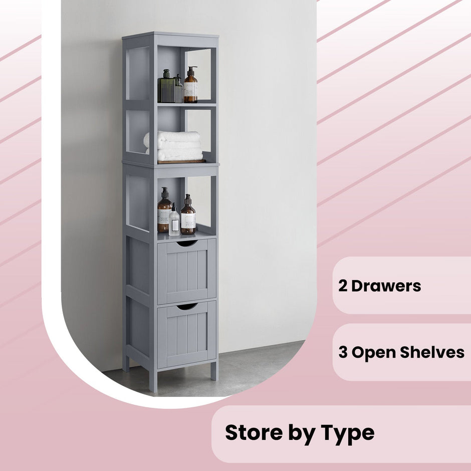 Freestanding Bathroom Floor Cabinet – Wood – Dove Gray – 2 Drawers