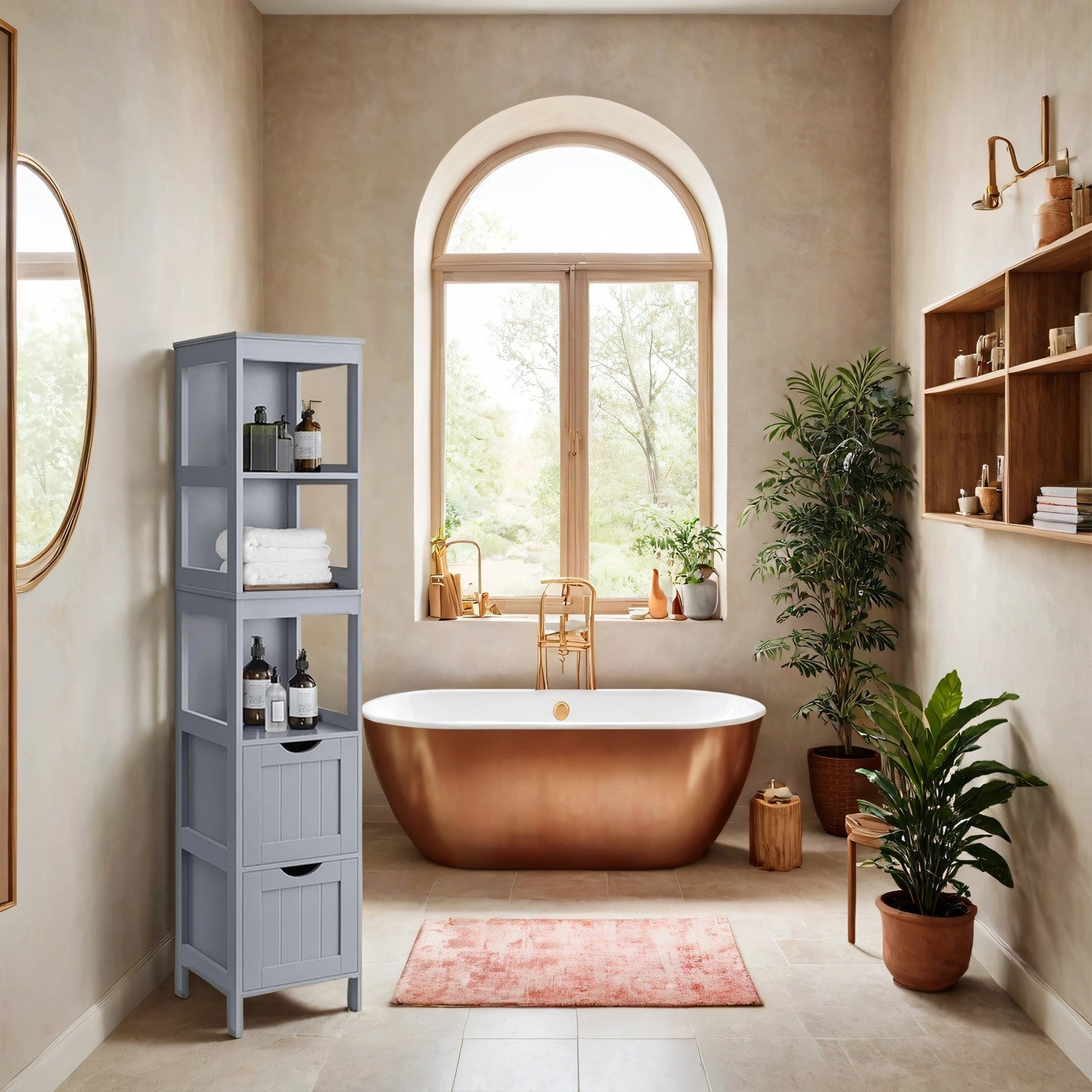 Freestanding Bathroom Floor Cabinet – Wood – Dove Gray – 2 Drawers