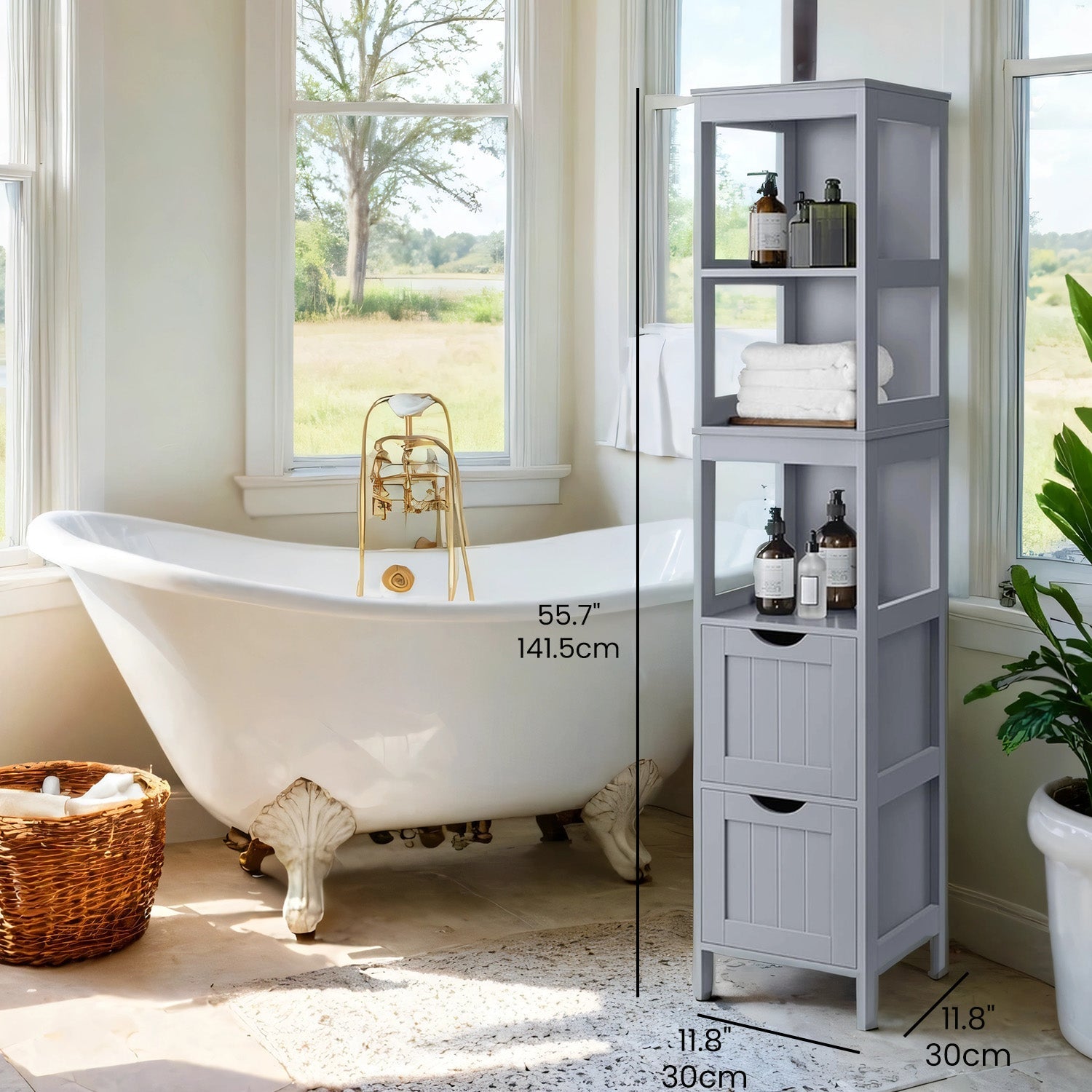 Freestanding Bathroom Floor Cabinet – Wood – Dove Gray – 2 Drawers