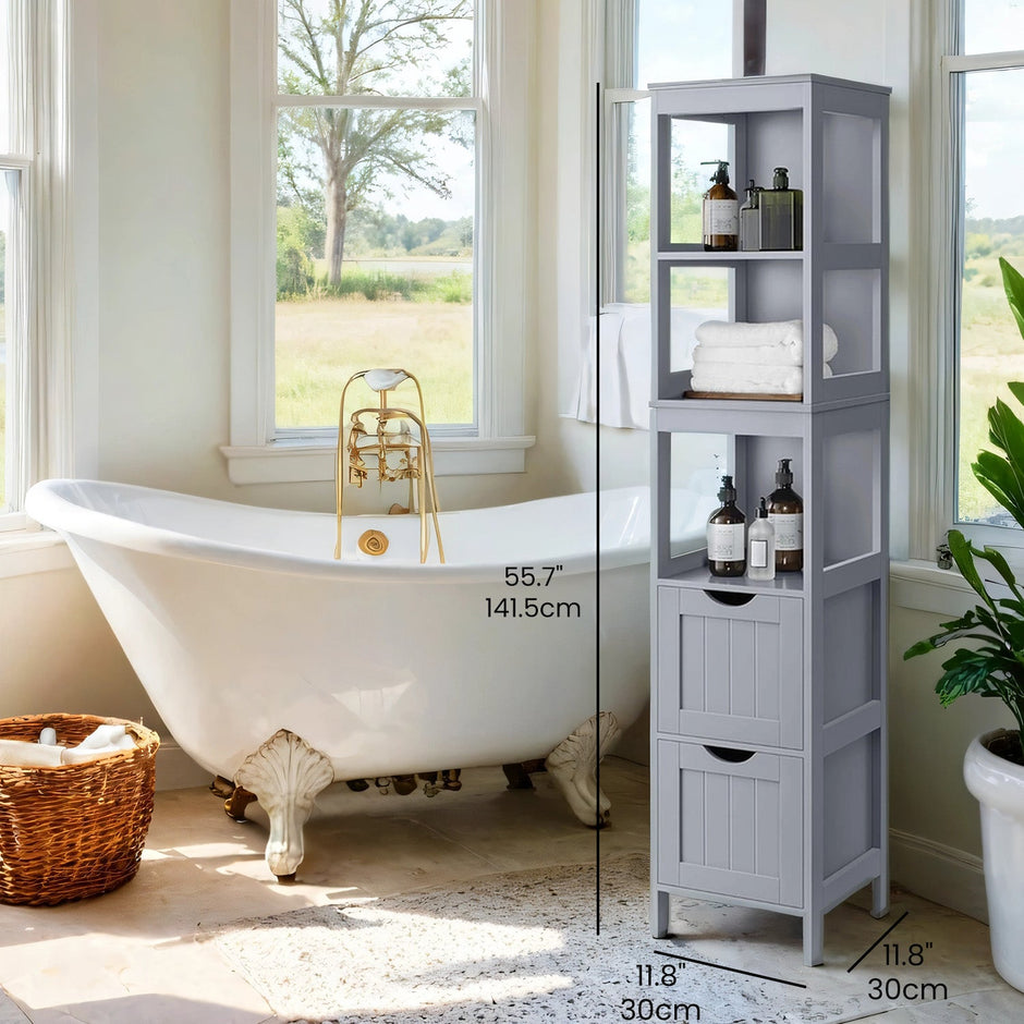 Freestanding Bathroom Floor Cabinet – Wood – Dove Gray – 2 Drawers