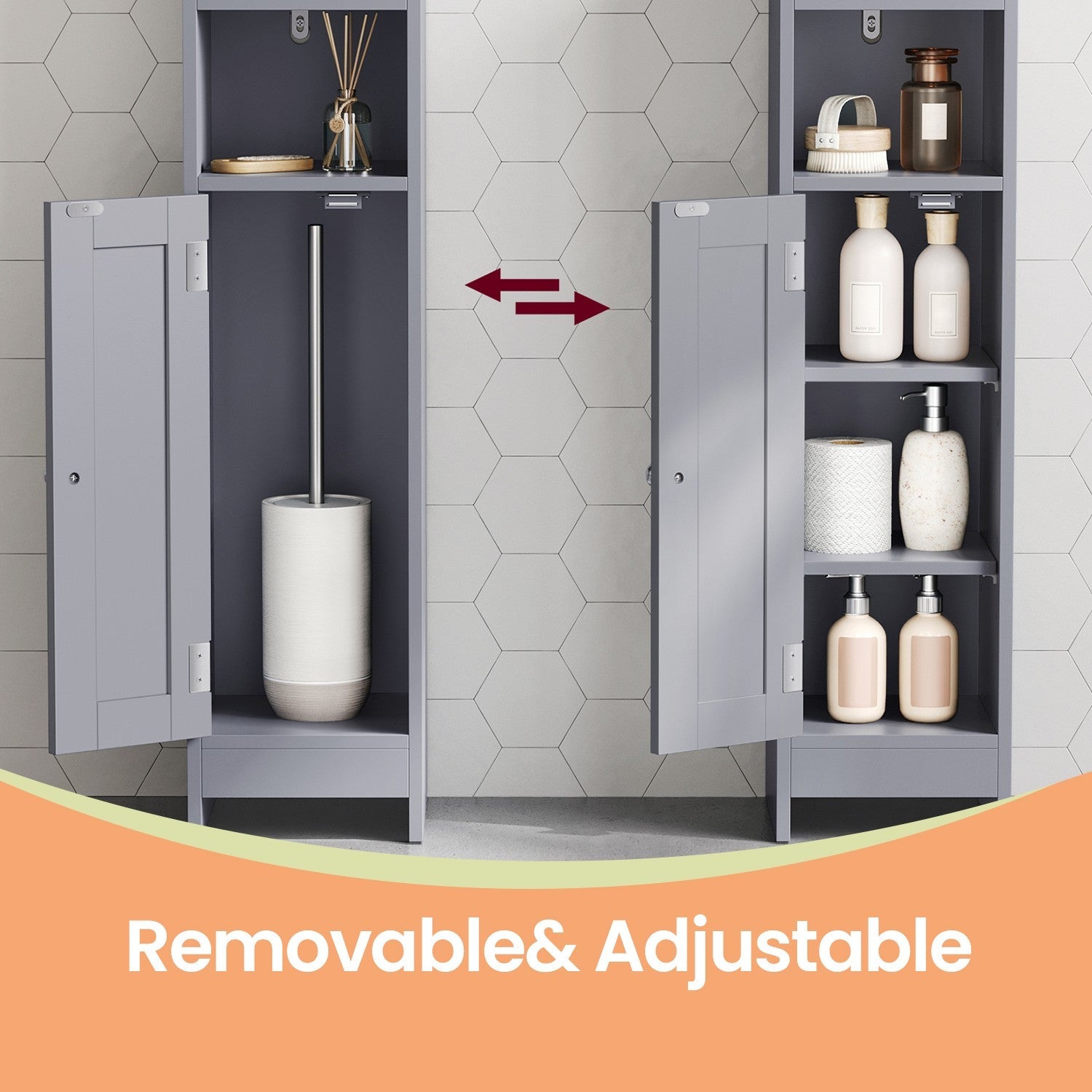 Narrow Bathroom Storage Cabinet – Wood – Dove Grey – Freestanding with Adjustable Shelves