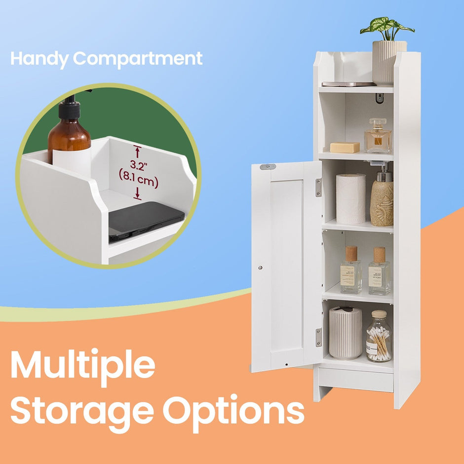 Narrow Bathroom Storage Cabinet – Wood – Dove Grey – Adjustable Shelves, Freestanding Toilet Paper Organizer