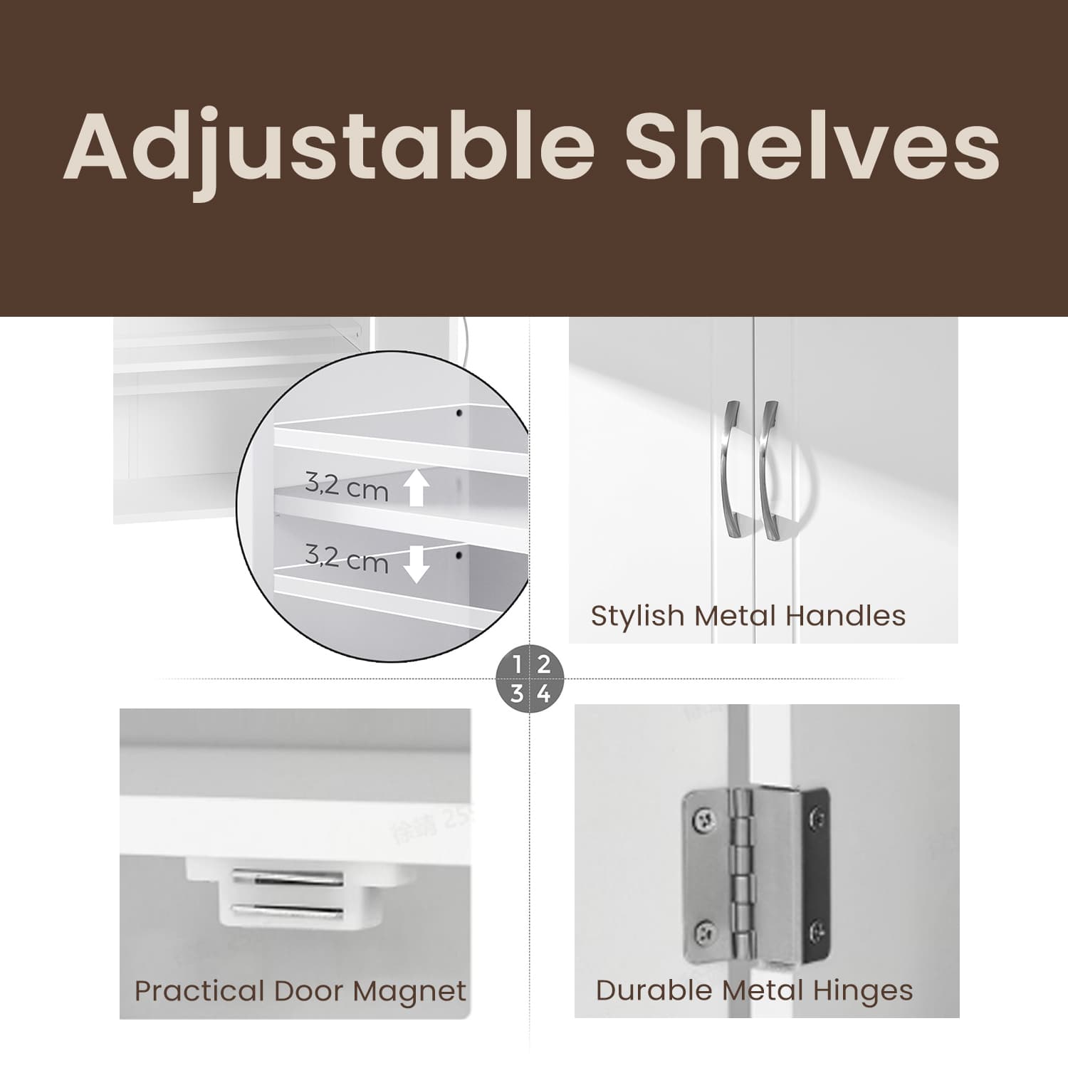 Wall-Mounted Bathroom Storage Cabinet – Engineered Wood – Cloud White – Adjustable Shelves